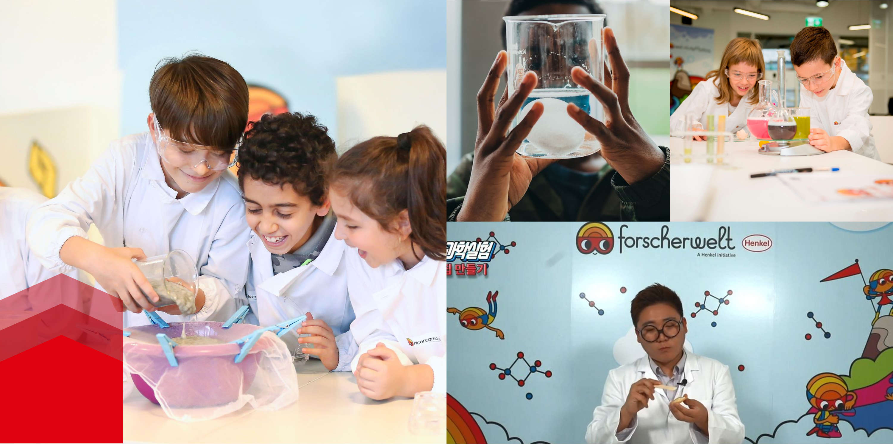 تجميعة صور لأطفال يُجرون التجارب في "Forscherwelt"