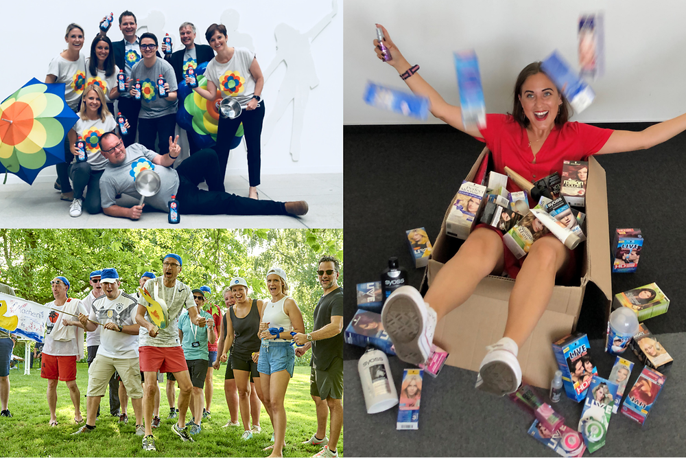 Collage of Henkel employees having fun at different activities