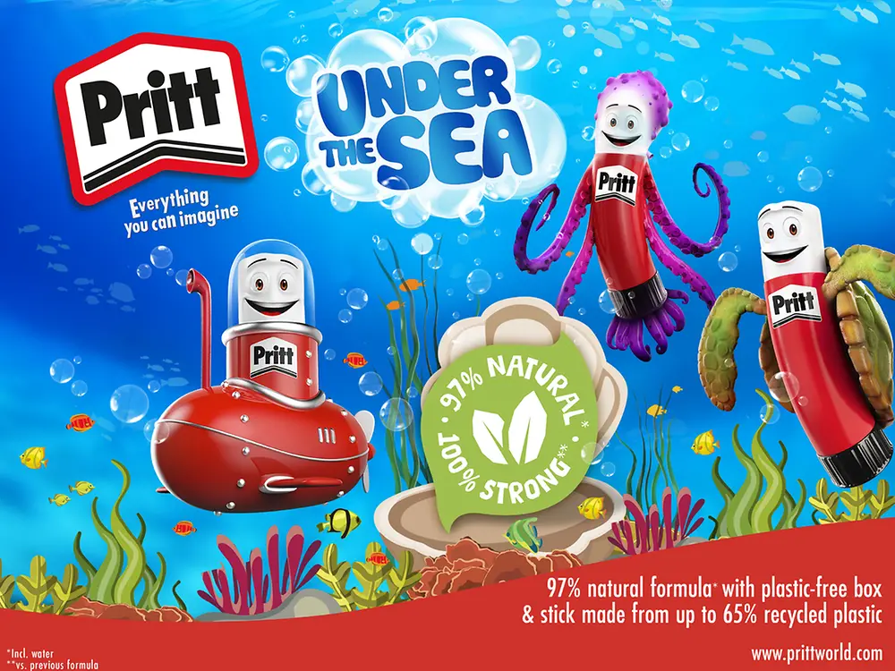 
Pritt will launch the new packaging concept with the start of its annual Back-to-School campaign under the core theme of sea.